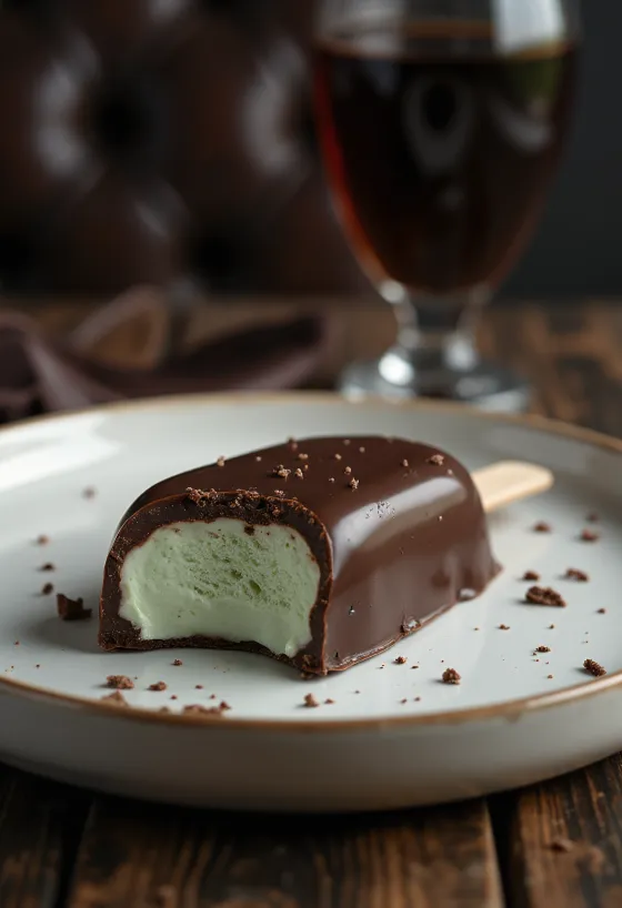 Gelato Magnum Mint servito con copertura di cioccolato