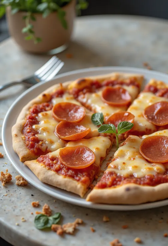 Pizza pepperoni vegana con formaggio vegetale fuso