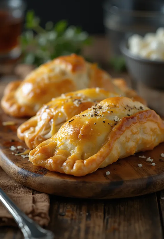 Empanadas di pollo tagliate a metà, con ripieno succoso