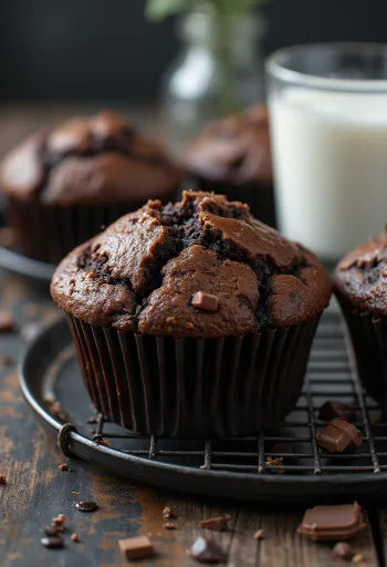 Muffin al cioccolato con impasto soffice e pezzi di cioccolato fuso all'interno