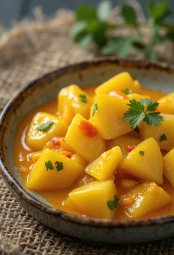 Salsa chutney piccante al curry e frutta servita