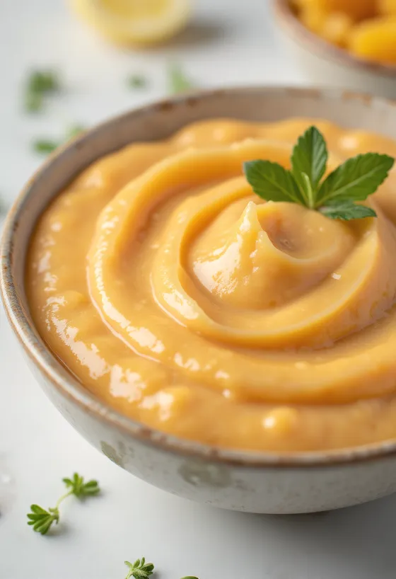 Salsa tahina al mango e lime servita