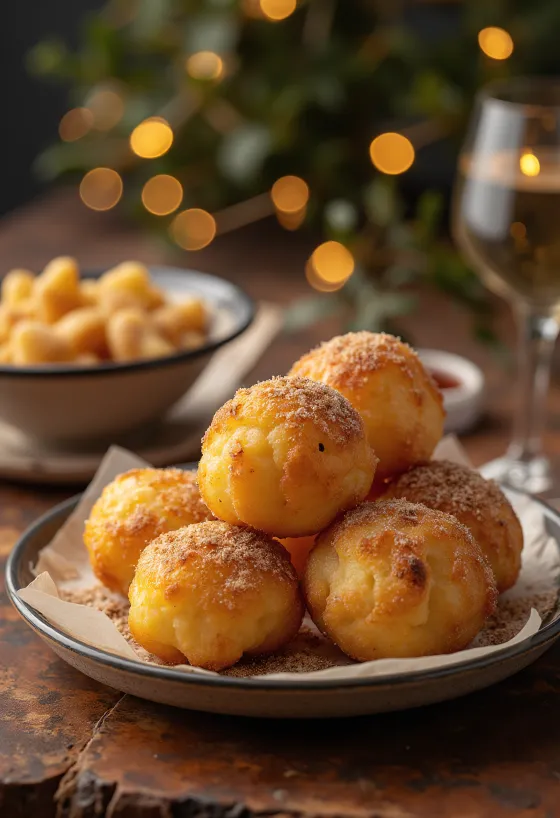 Zeppole allo zucchero e cannella, dorate e cosparse di zucchero