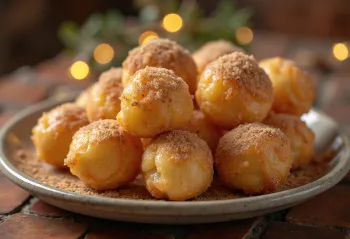 Zeppole allo zucchero e cannella, dorate e cosparse di zucchero