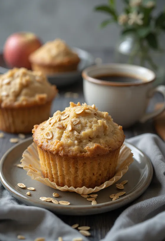 Muffin mele e avena serviti su un piatto