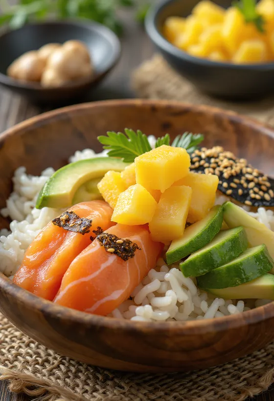 Chirashizushi con tamago, servito con verdure fresche e pesce