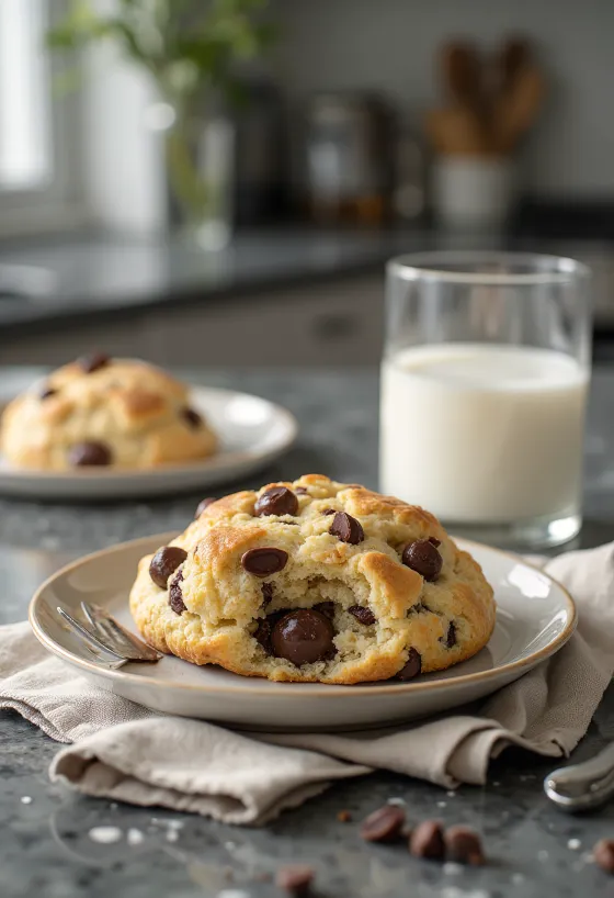 Scones proteici con gocce di cioccolato serviti