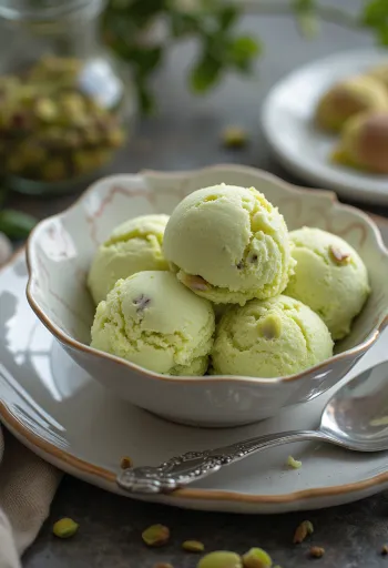 Gelato al Pistacchio e Acqua di Rose servito