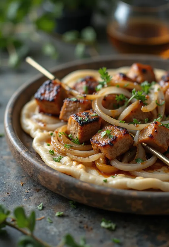 Spiedini Shashlik serviti con verdure grigliate
