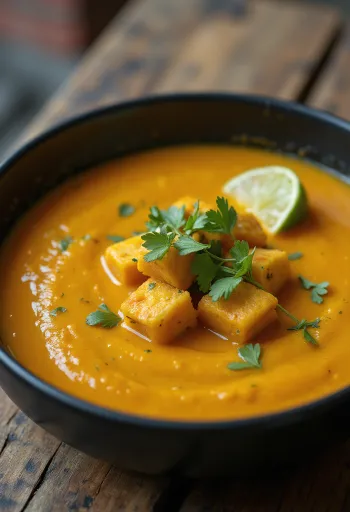 Vellutata di Zucca al Curry con Tofu Croccante