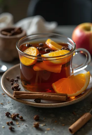 Tè all'arancia e mela con fette di frutta