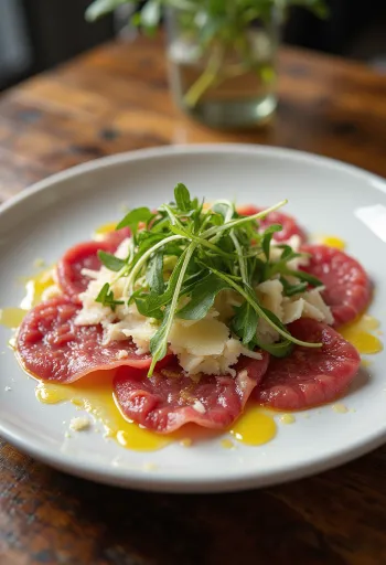 Carpaccio di manzo servito con rucola e parmigiano