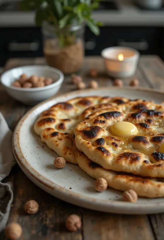 Naan con crema di nocciole servito