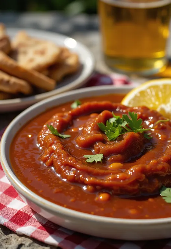 Salsa BBQ al curry, tequila e peperoncino servita