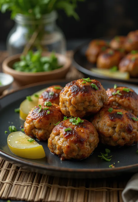 Frikadeller servite con patate al vapore e insalata di cavolo