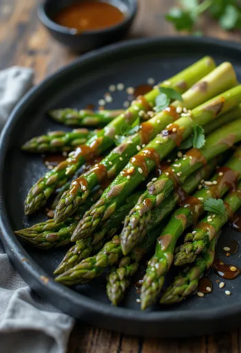 Asparagi grigliati con salsa al sesamo serviti