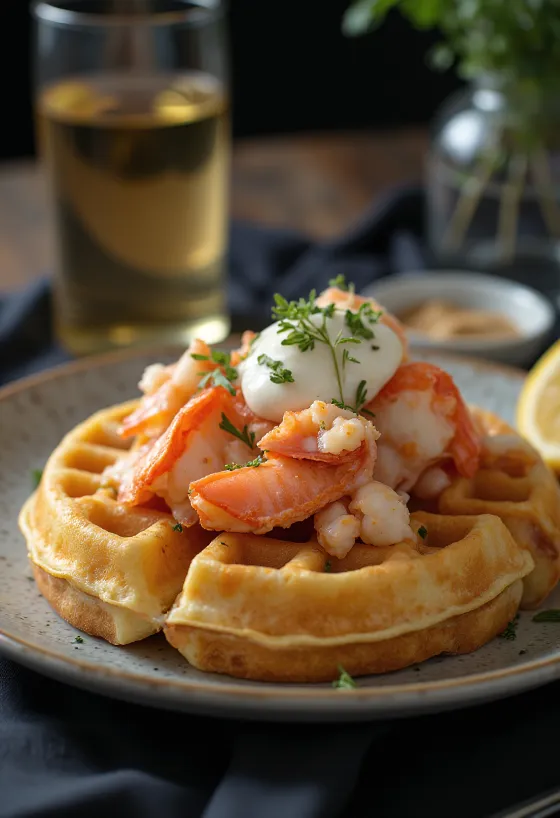 Waffle con Astice servito