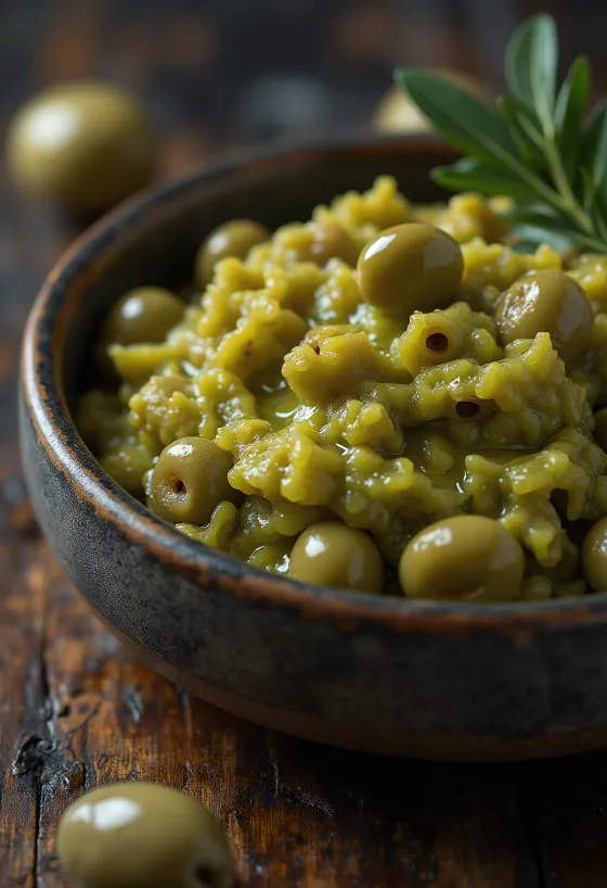 Salsa alle olive verdi servita con pita fresca