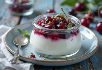 Yogurt Probiotico alle Ciliegie servito con ciliegie fresche