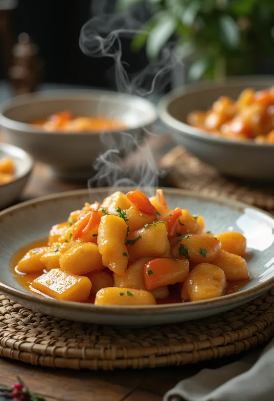 Tangsuyuk alle verdure in ricca salsa di soia