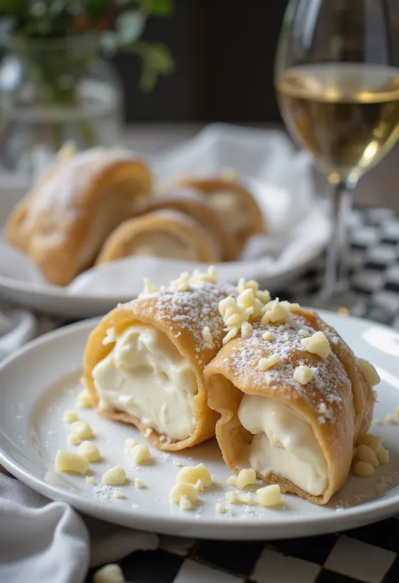 Cannoli al cioccolato bianco serviti
