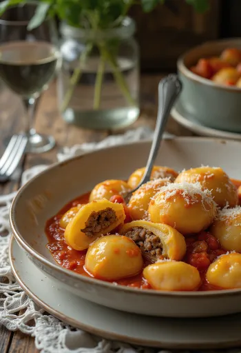 Gnocchi ripieni di carne serviti