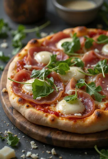 Pizza al Prosciutto Crudo servita con prosciutto di Parma e rucola