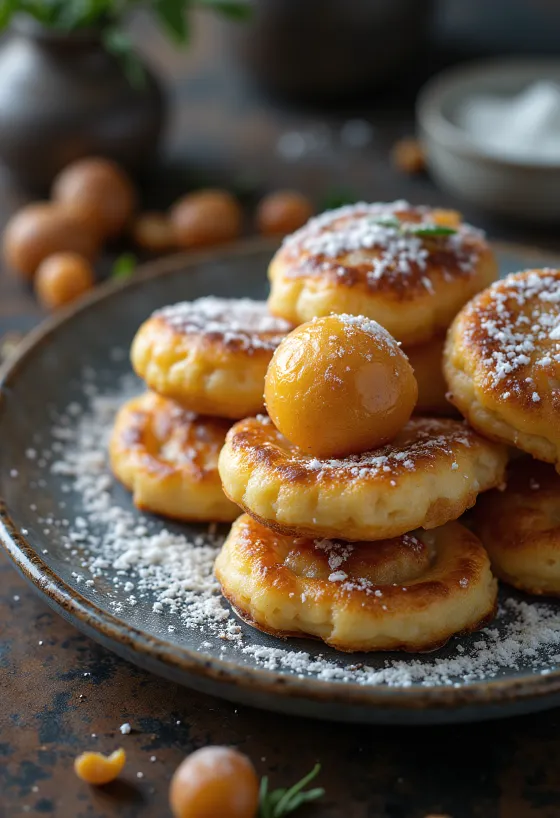 Pancake Æbleskiver cospersi di zucchero a velo