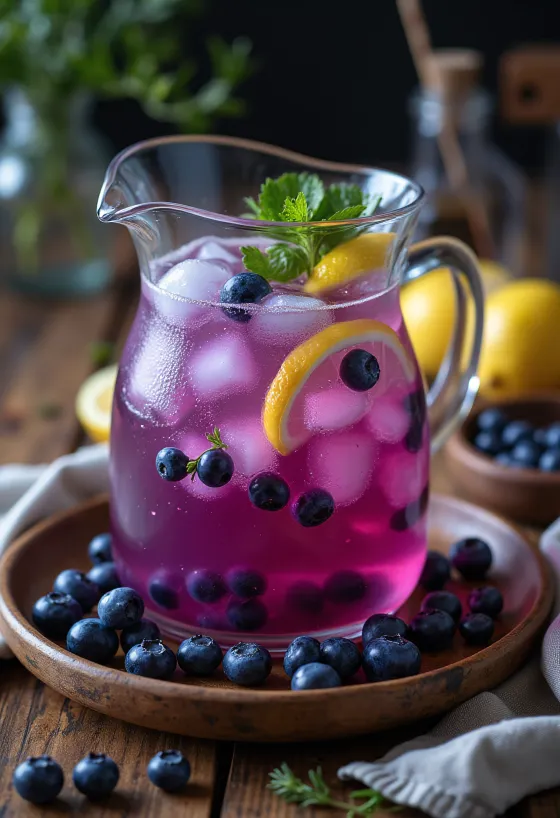 Limonata ai mirtilli servita in bicchiere