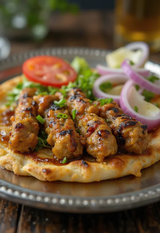 Kebab all'aglio servito con pita fresca e succo di limone