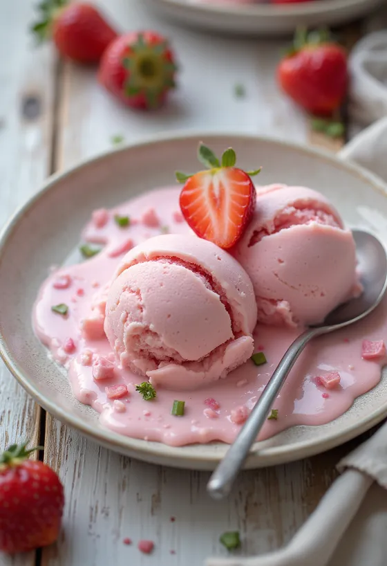 Gelato fragola e menta servito