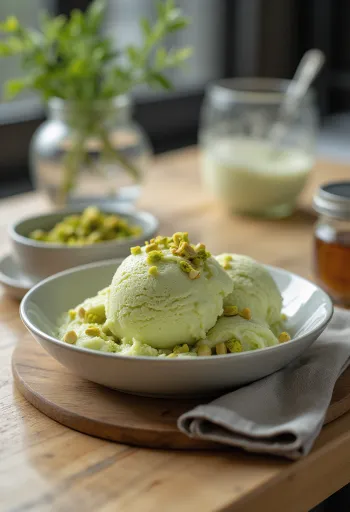 Cremoso gelato al pistacchio servito