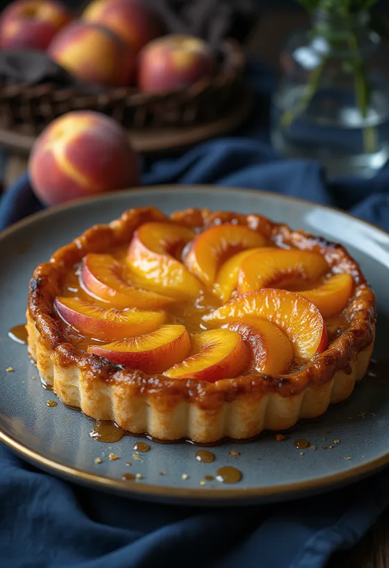 Tarte Tatin alle pesche, torta al caramello con fette di pesca
