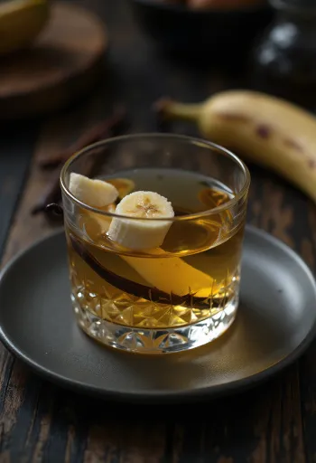 Liquore alla banana servito in bottiglia di vetro