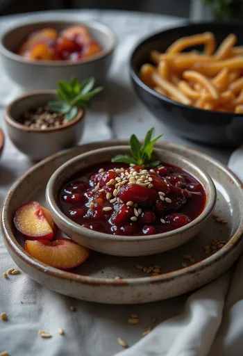 Salsa BBQ alle prugne e sesamo servita