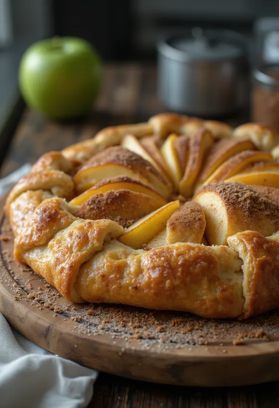 Crostata di mele e cannella, fette di torta fresche e rustiche