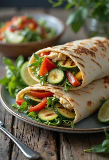 Wrap di verdure grigliate con hummus e rucola
