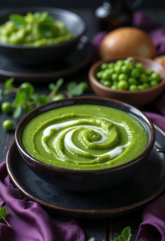 Salsa di piselli alla menta servita