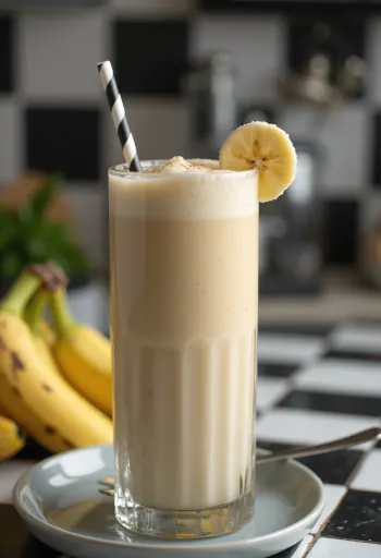 Milkshake alla banana denso in bicchiere