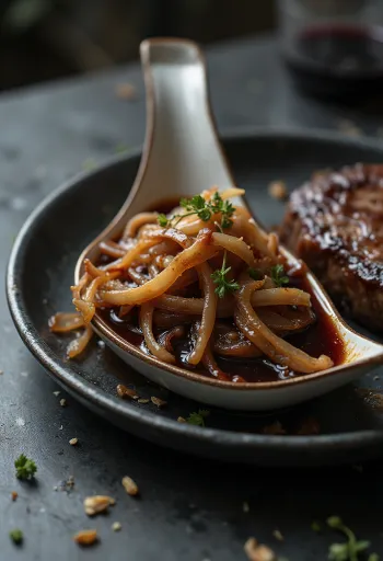 Salsa al vino rosso e cipolle caramellate in barattolo, servita con carni arrosto