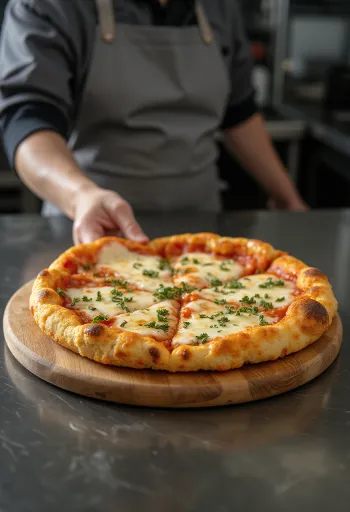 Base per pizza di cavolfiore servita con condimento vegano