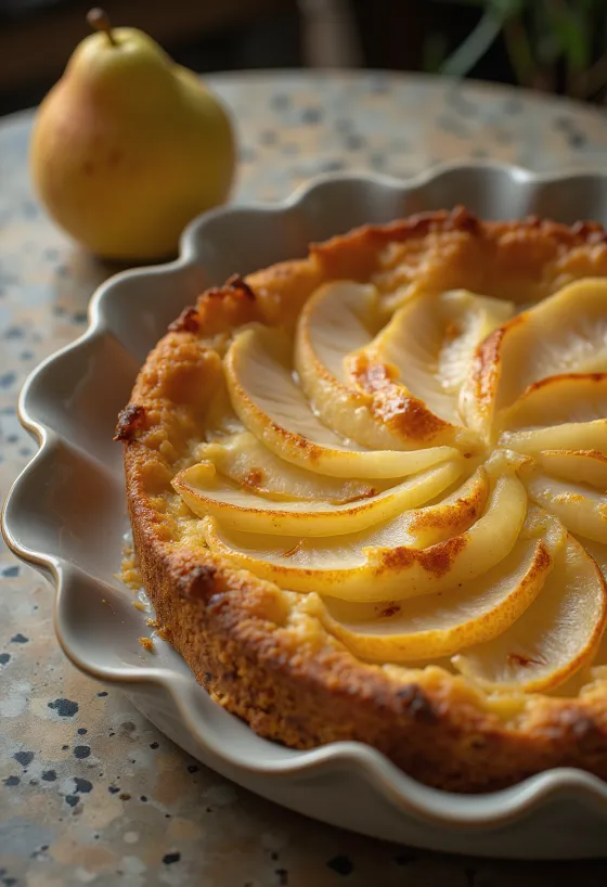 Torta di pere servita