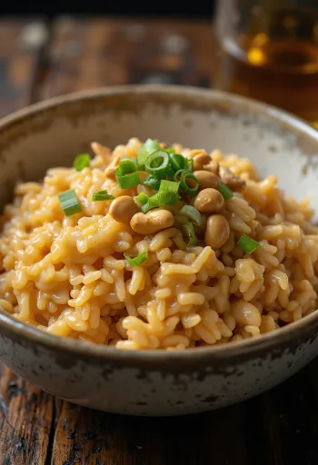 Riso con salsa di arachidi servito