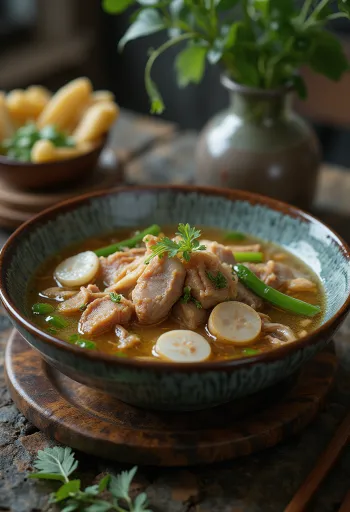 Sinigang di maiale decorato con coriandolo fresco