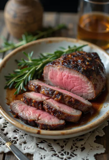 Bistecca di cervo affumicata con verdure arrosto e rosmarino