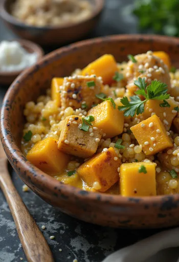 Curry di quinoa e zucca con tofu