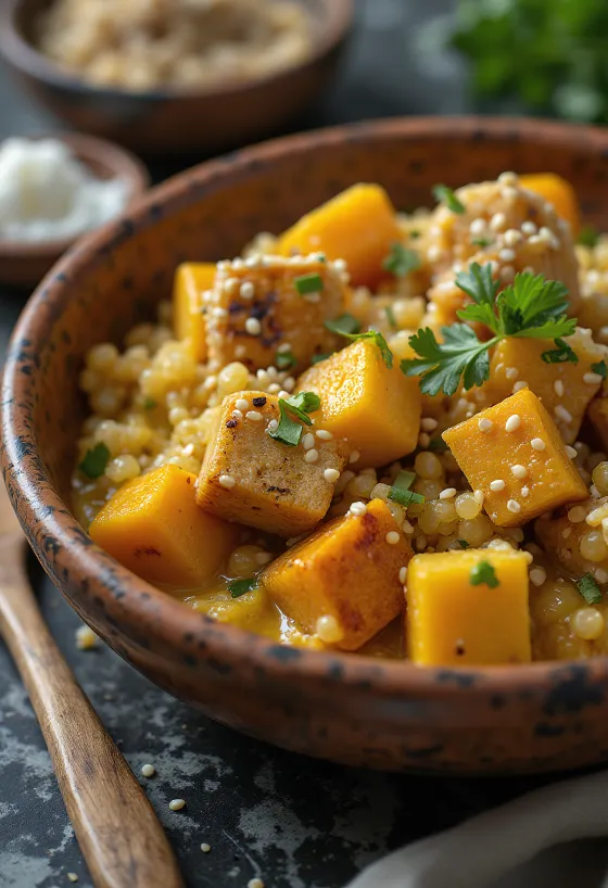 Curry di quinoa e zucca con tofu