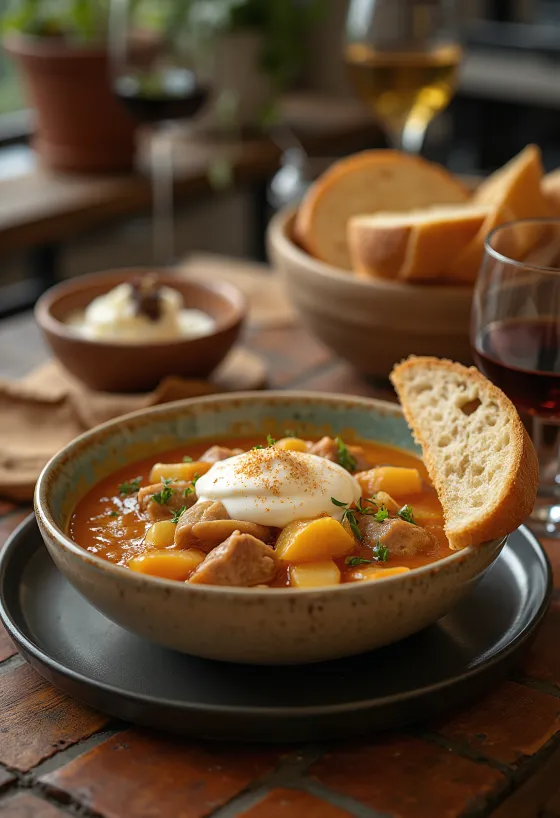 Székelykáposzta tradizionale con carne di maiale succosa e crauti, servito con panna acida.