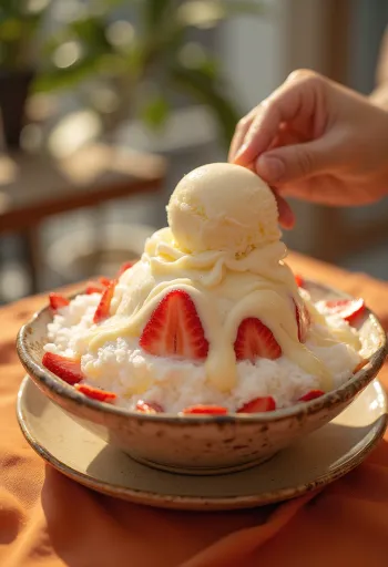 Ddalgi bingsu, dessert coreano con fragole e latte condensato