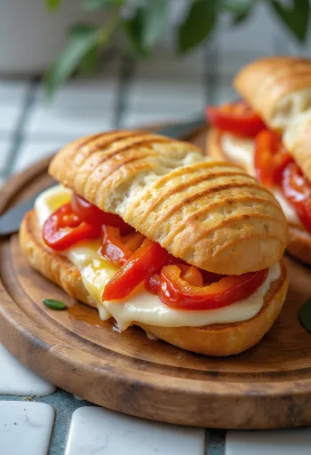 Panini con peperoni arrostiti e mozzarella, grigliato